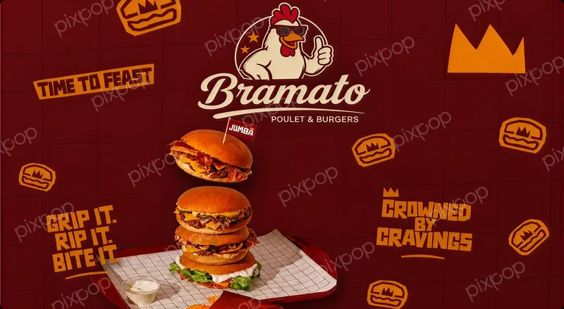 Bramato Burgers mascot fast-food branding