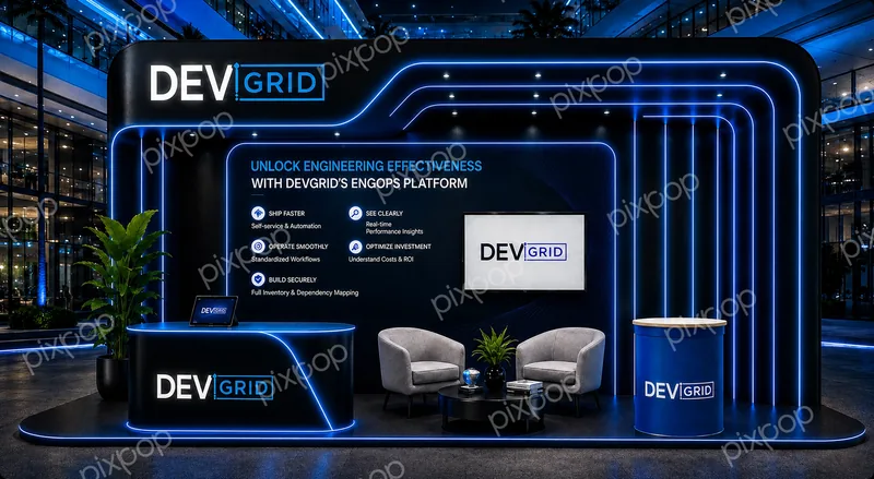 DEVGRID blue and black trade show design