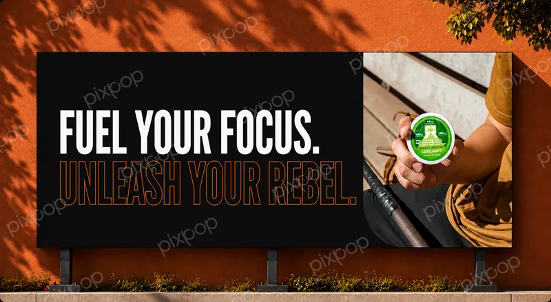 REBEL black and orange pouch brand design
