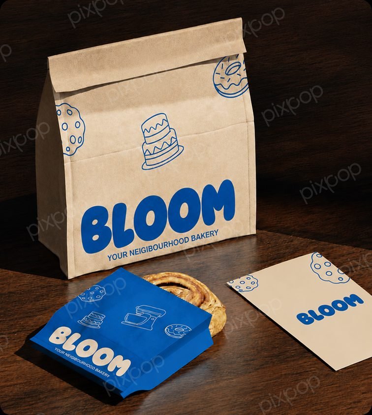 Bloom neighbourhood bakery paper bag packaging design