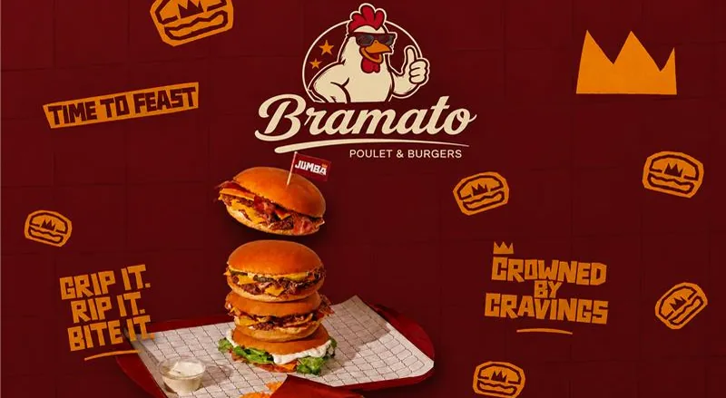Bramato Burgers mascot fast-food branding