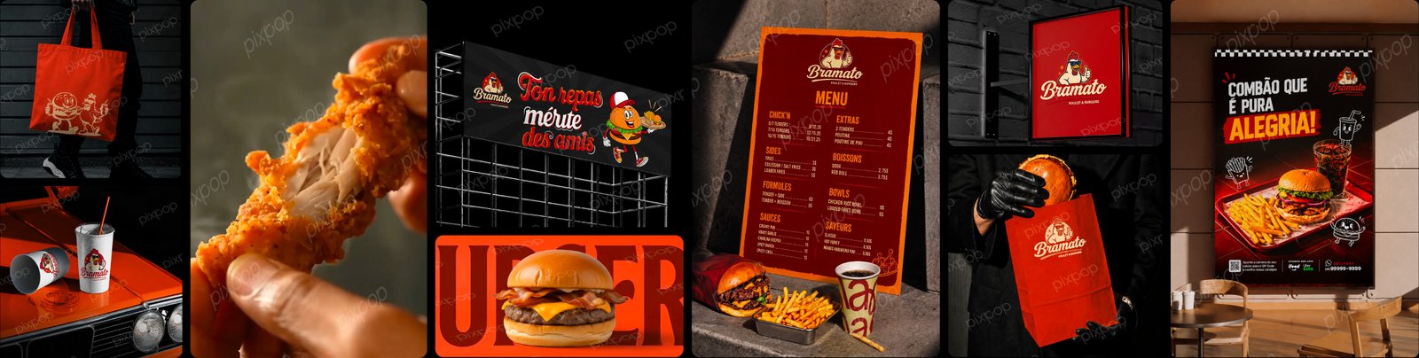 Bramato Burgers branding case study collage by Pixpop Studio