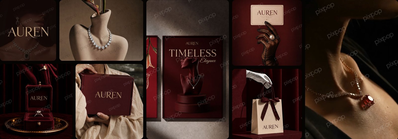 Auren Fine Jewelry branding case study collage by Pixpop Studio