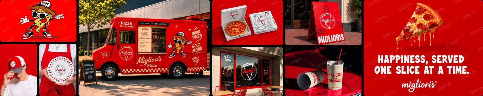 Migliori's Pizza branding case study collage by Pixpop Studio
