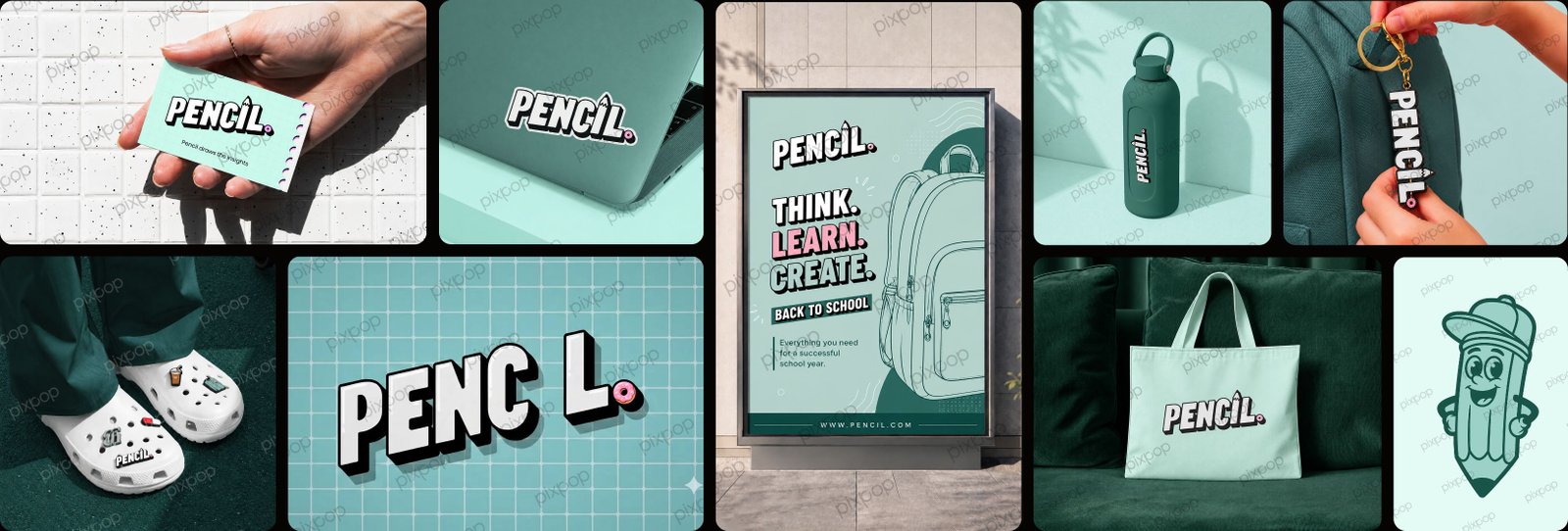 Pencil branding case study collage by Pixpop Studio