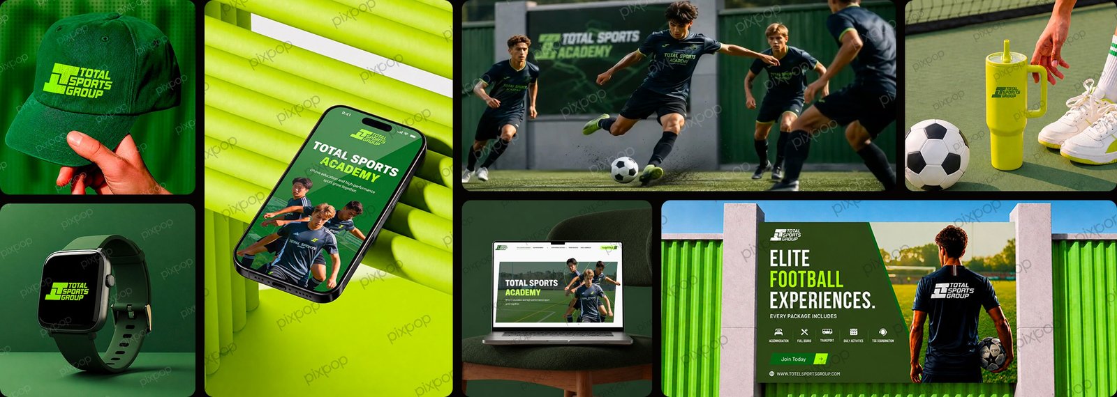 Total Sports Group branding case study collage by Pixpop Studio