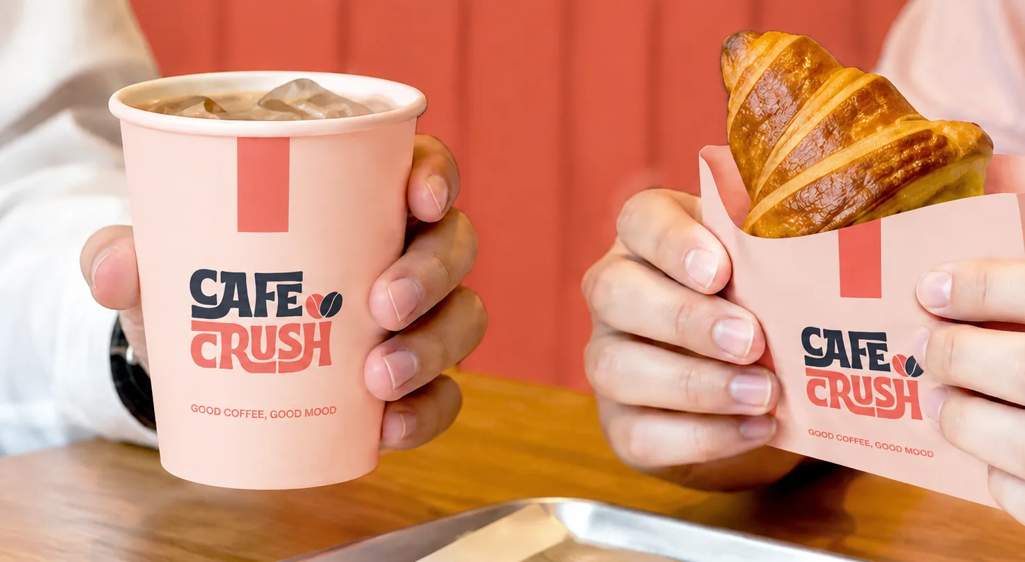 Café Crush coral coffee brand packaging