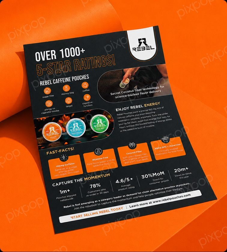 REBEL nicotine pouches promotional flyer design