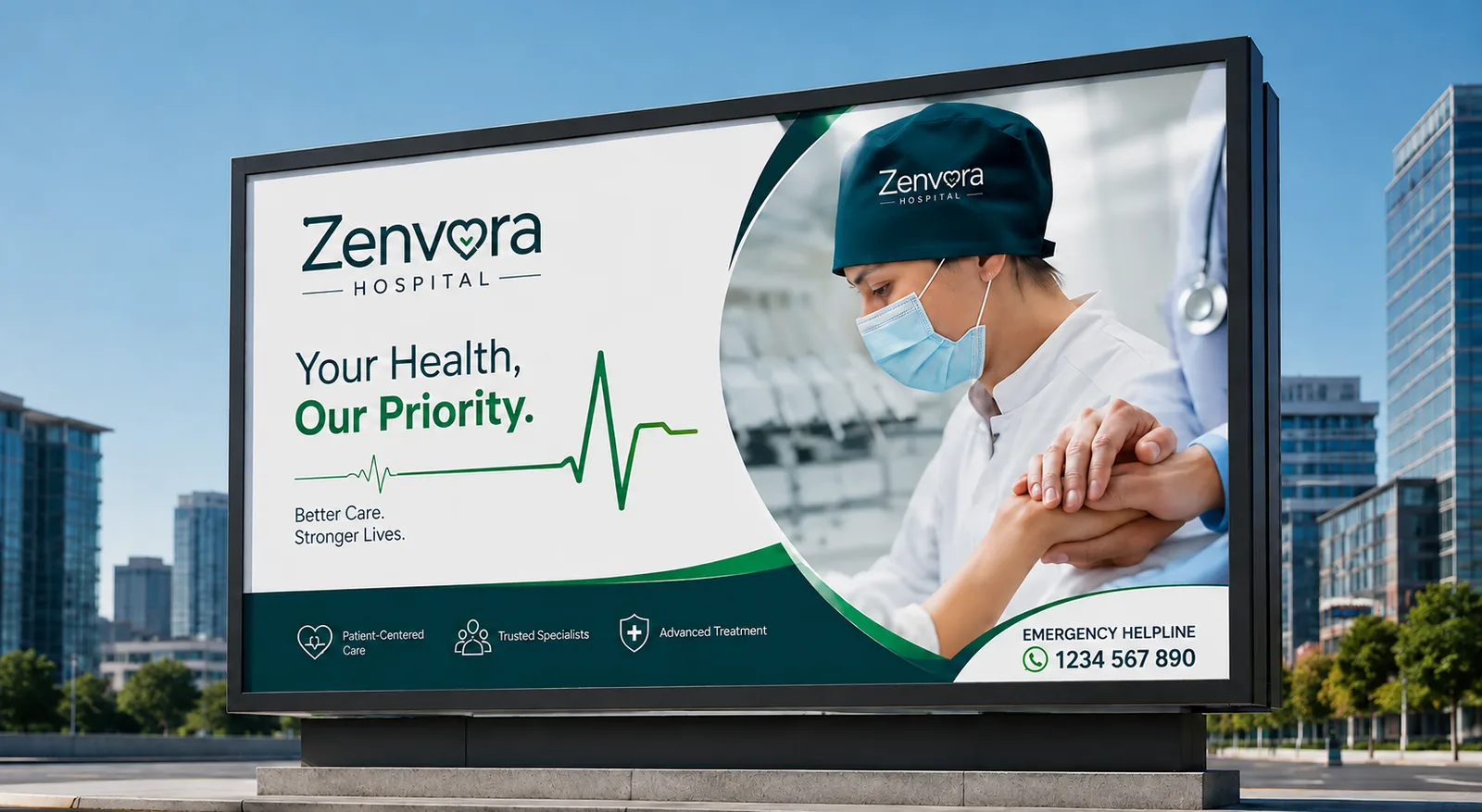 Zenvora Hospital calming teal healthcare branding